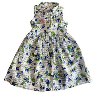 April Cornell Girl's White Cotton Dress Blueberries Pockets Sleeveless Size 3/4